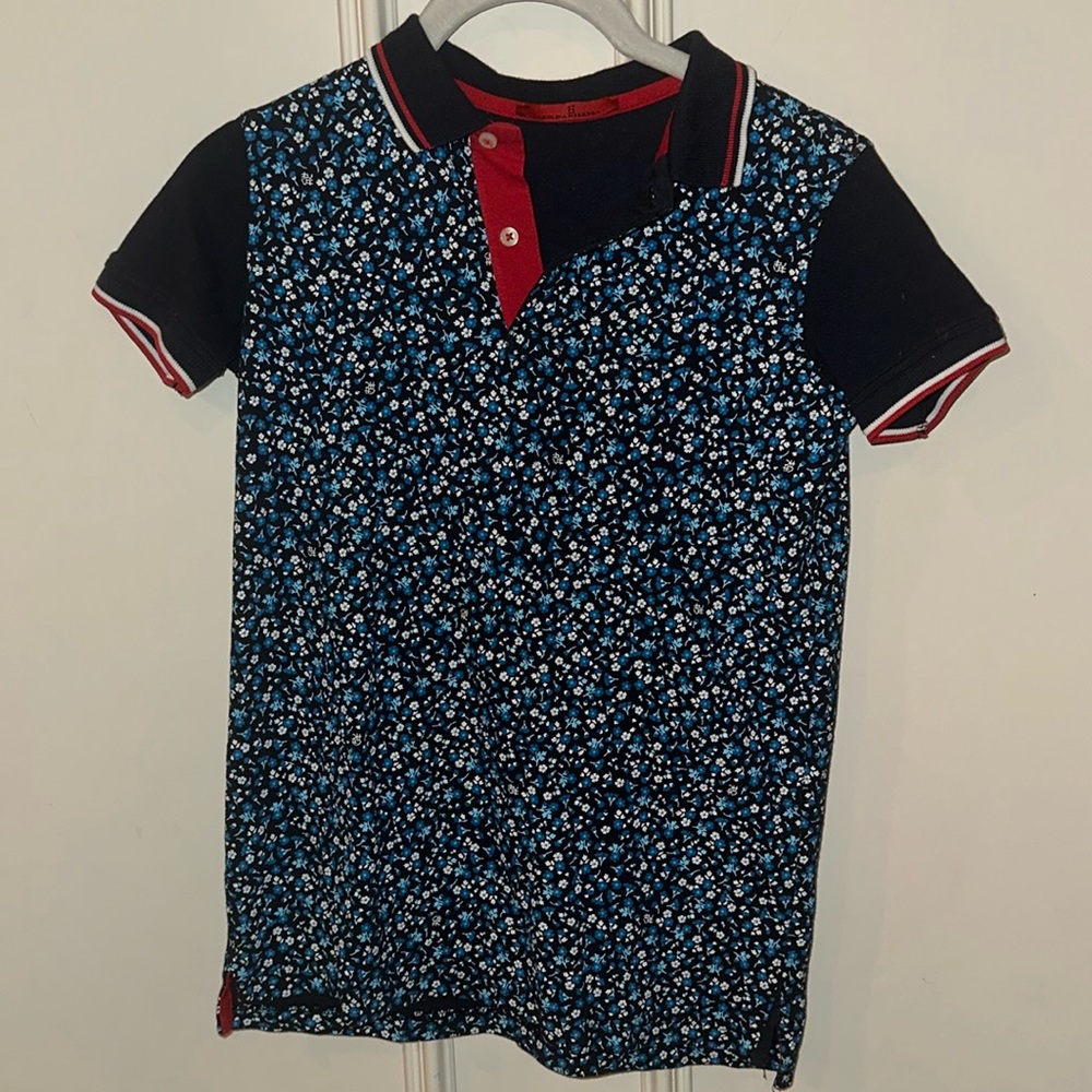 Carolina Herrera Blue Floral Polo Shirt